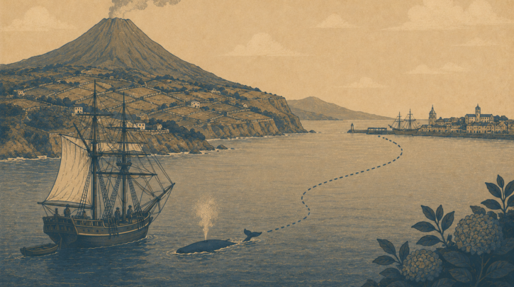 Illustration of Azorean and Madeiran emigration by whaling ship