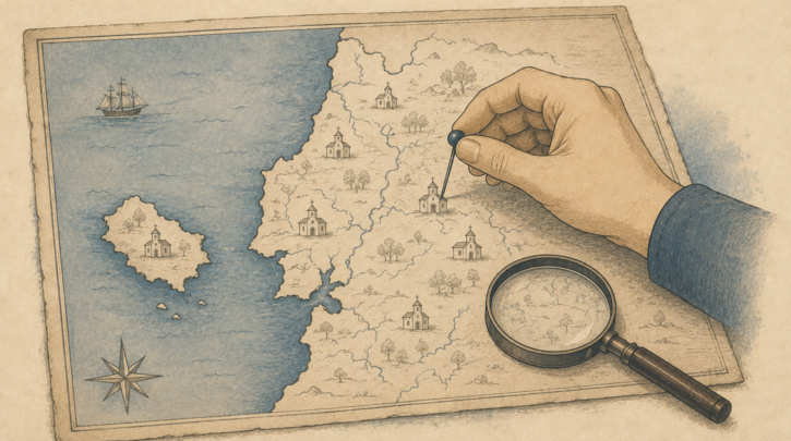 Illustration of locating a Portuguese ancestral parish on a map