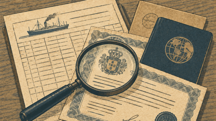 Illustration of researching records to find a Portuguese emigrant ancestor