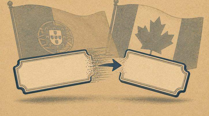 Illustration of a Portuguese immigrant name and identity changing over generations