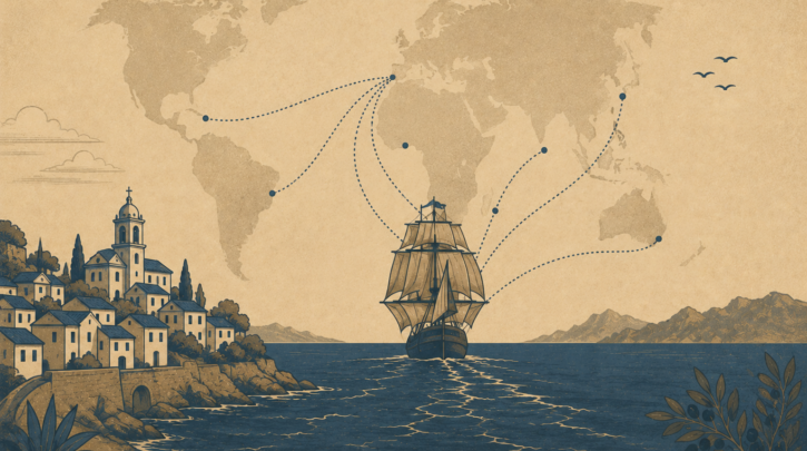 Illustration of the Portuguese diaspora's journey from Portugal to the world