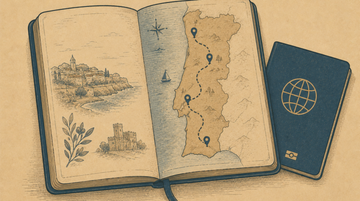 Illustration of planning a heritage trip route through Portugal