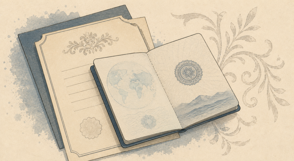 Illustration of a passport representing Portuguese citizenship by descent